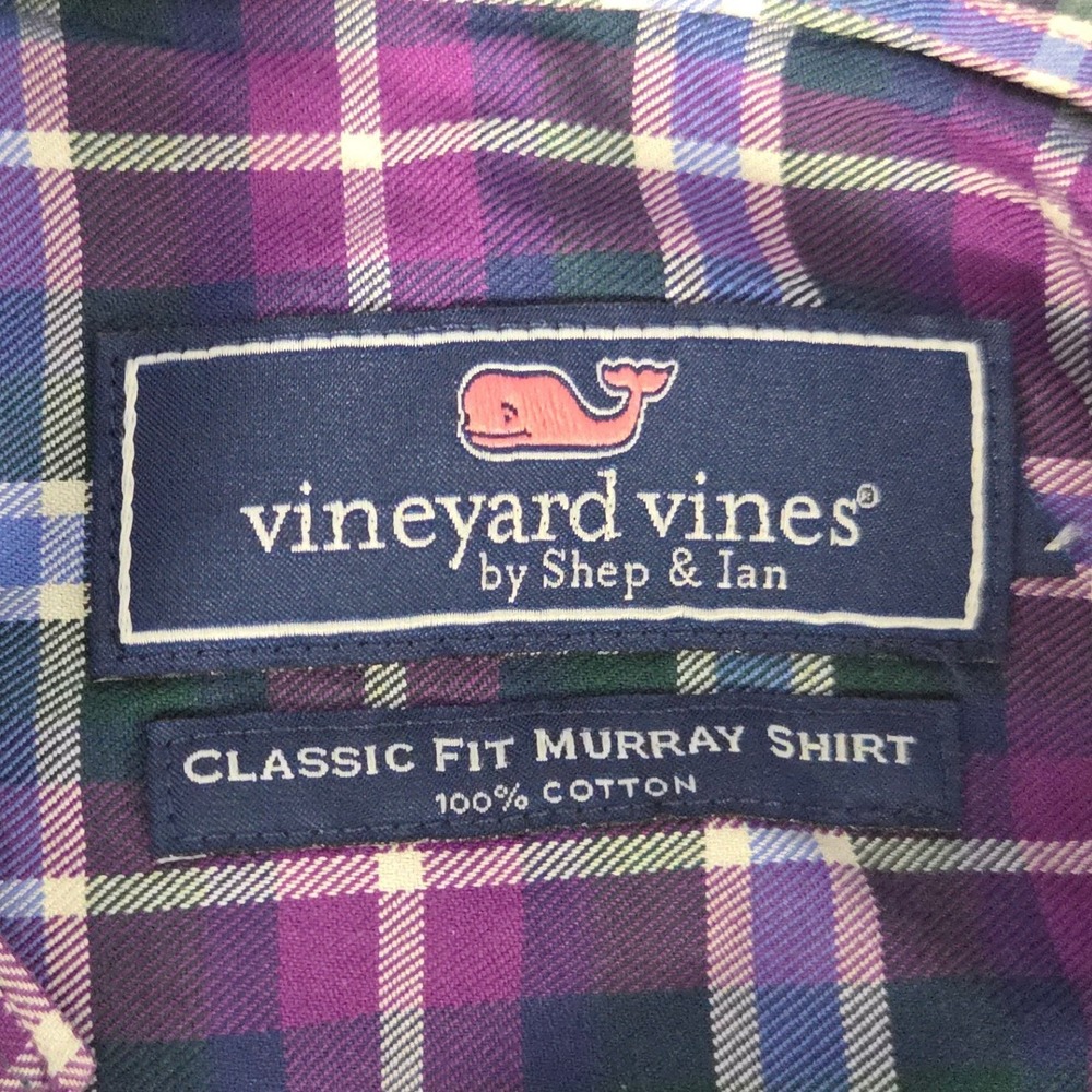 Vineyard Vines Button Down Shirt Men Small Purple Green Plaid Long Sleeve Murray - Picture 4 of 11